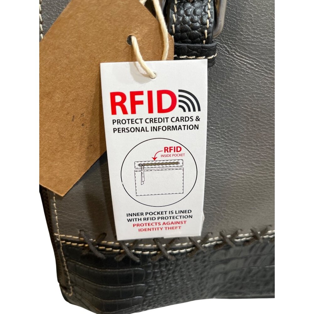 Firenze Bella RFID-Blocking Gray & Black Genuine Leather Shoulder Bag - Picture 3 of 8